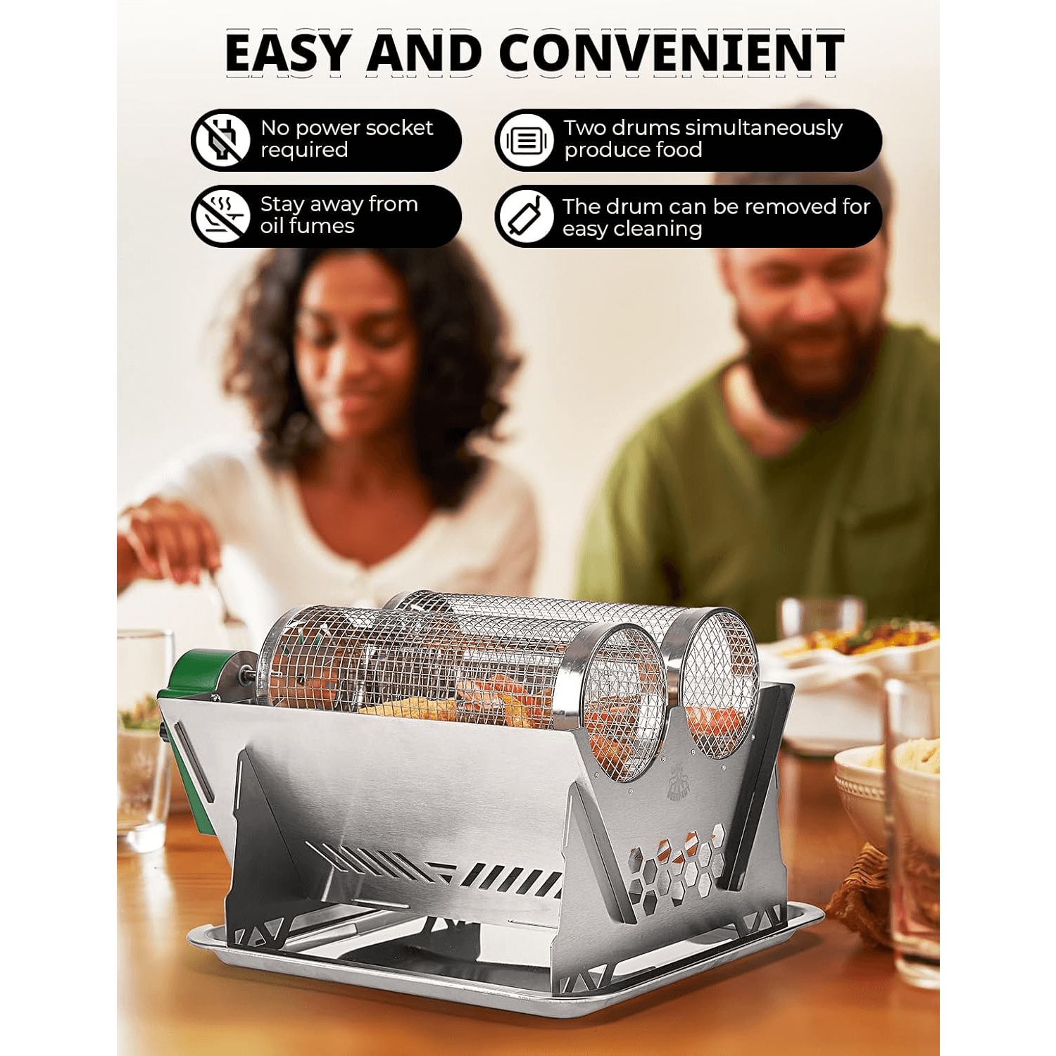 BougeRV Charcoal Electric BBQ Grill Rotisserie Kit